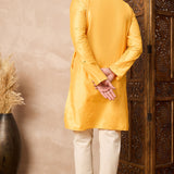Yellow Cotton Blend Mirror Work Kurta Set