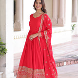 Red Embroidered Anarkali Set