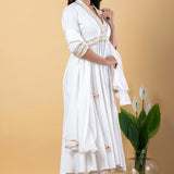 White Rayon Gota Work Anarkali Set