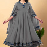 Smokey Gray Rayon Gota Work Anarkali Set