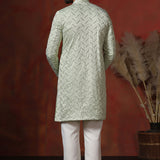 Pastel Green Cotton Blend Embroidered Sherwani Set