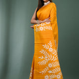 Squash Yellowish Orange Pure Silk Saree With Printed Design