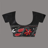 Black Blended Silk Kantha Stitched Saree