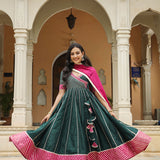 Dark Green Cotton Silk Gotta Work Anarkali Set