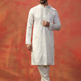 White Silk Blend Embroidered Kurta Set
