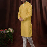 Cyber Yellow Art Silk Kurta Set With Shisha Work