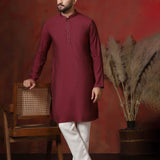 Maroon Solid Dupion Solid Kurta Set