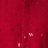 Dark Red Cotton Silk Embroidered Kurta Set