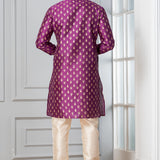 Purple Printed Floral Dupion Silk Kurta Set