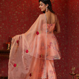 Salmon Pink Organza Floral Sharara Set