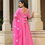 Persian Pink Cotton Bandhani Printed Anarkali Set