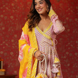 Light Lilac Cotton Floral Printed Anarkali Set