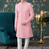 Baby Pink Art Silk Sherwani Set