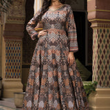 Black Dola Silk Printed Anarkali Set