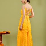 Bright Yellow Chiffon Leheriya Printed Sharara Set