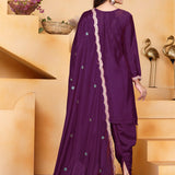 Purple Wine Floral Embroidered Silk Kurta Set