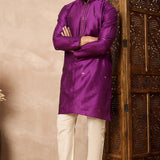 Warm Purple Cotton Blend Mirror Work Kurta Set