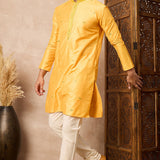 Yellow Cotton Blend Mirror Work Kurta Set