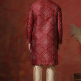 Cherry Red Dupion Embroidered Kurta Set