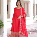 Red Embroidered Anarkali Set