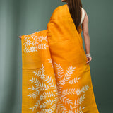 Squash Yellowish Orange Pure Silk Saree With Printed Design