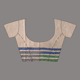 Light Beige Tussar Silk Kantha Stitched Saree