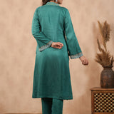 Teal Green Russian Silk Solid Kurti Set