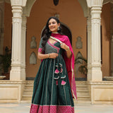 Dark Green Cotton Silk Gotta Work Anarkali Set