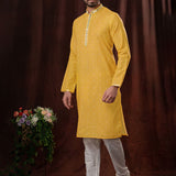 Yellow Art Silk Kurta Set With Embroidery Work