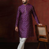 Dark Royal Purple Dupion Printed Kurta Set