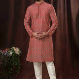 Red Art Silk Digital Printed Kurta Set