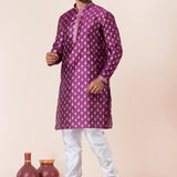 Purple Floral Printed Dupion Silk Kurta Set