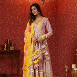 Light Lilac Cotton Floral Printed Anarkali Set