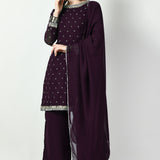 Dark Purple Georgette Gota Work Kurti Set