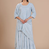 Powder Blue Georgette Embroidered Sharara Set