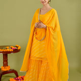 Bright Yellow Chiffon Leheriya Printed Sharara Set
