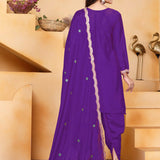 Violet Floral Embroidered Silk Kurta Set