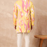 Yellow Silk Blend Mirror Work Kurta Set
