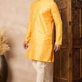 Yellow Cotton Blend Mirror Work Kurta Set