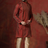 Maroon Cotton Blend Printed Designer Kurta Set