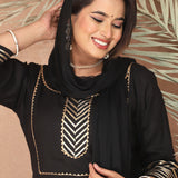 Black Rayon Gota Work Anarkali Set