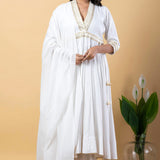 White Rayon Gota Work Anarkali Set