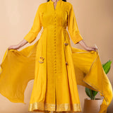 Mikado Yellow Rayon Gota Work Anarkali Set