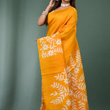 Squash Yellowish Orange Pure Silk Saree With Printed Design