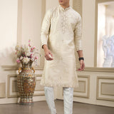Cream Art Banarasi Silk Kurta