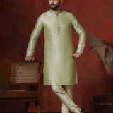 Soft Pista Green Solid Dupion Kurta Set