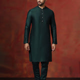 Dark Green Solid Dupion Kurta Set