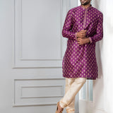Purple Printed Floral Dupion Silk Kurta Set