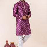 Purple Floral Printed Dupion Silk Kurta Set