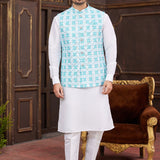 Off-White Art Banarasi Silk Kurta Set With Digital Printed Jacket